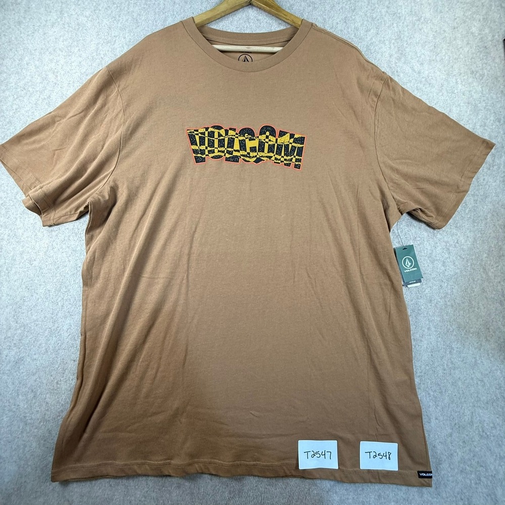 Volcom Mens XXL Brown Organic Cotton Graphic T-Shirt Distorted Logo Tee NWT